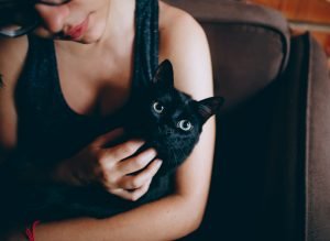 lady & black cat